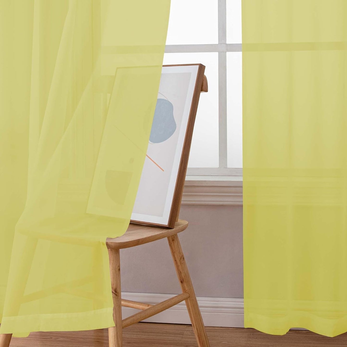Chyhomenyc Lemon Sheer Curtains 84 Inches Long 2 Panels Set, Light Filtering Soft Airy Window Curtains, Rod Pocket for Living Room Bedroom Window Drapes, 42Wx84L Inch, 2PCS