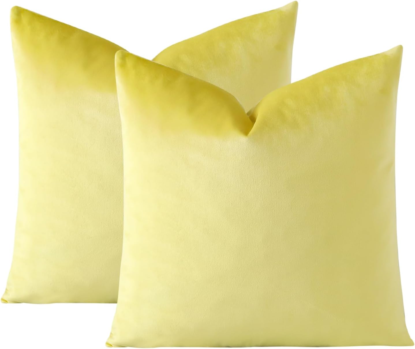OTOSTAR Pack of 2 Velvet Soft Decorative Throw Pillow Covers 18 x 18 Inch Solid Square Cushion Case Couch Home Decor Pillow Covers for Sofa Bedroom Living Room (Lemon Yellow)