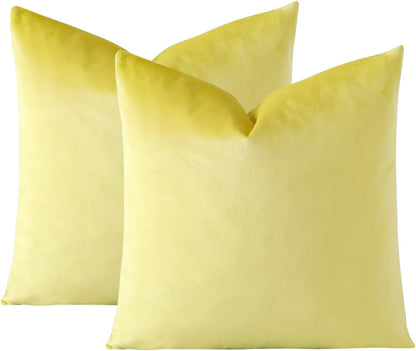 OTOSTAR Pack of 2 Velvet Soft Decorative Throw Pillow Covers 18 x 18 Inch Solid Square Cushion Case Couch Home Decor Pillow Covers for Sofa Bedroom Living Room (Lemon Yellow)