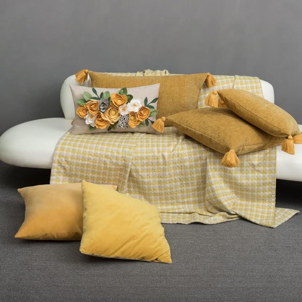 OiseauVoler Decorative 3D Flower Throw Pillow Covers 12x20 Inch Yellow | Accent Floral Pillowcases for Couch Bed Living Room Farmhouse Home Decor