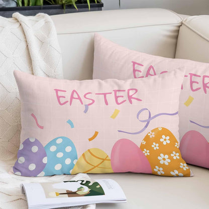 Easter Eggs Pillow Covers 16x24 Inch, Purple Blue Yellow Pink Eggs Light Orange Background Soft Brushed Throw Pillow Covers with Hidden Zipper Decorative Pillowcase for for Bedroom Sofa Couch