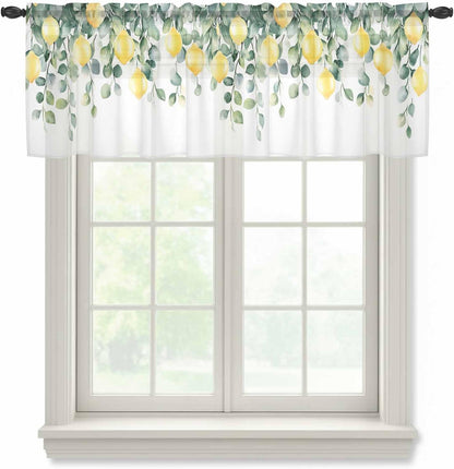 Country Sheer Curtain 18 Inch Long Yellow Lemon Fruit Farm Light Filtering Rod Pocket Voile Curtain Valance for Bedroom Kitchen Cafe Window 54" W x 18" L