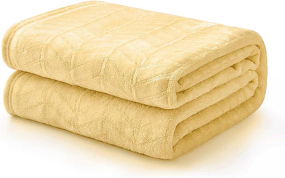 Excervent Premium Flannel Throw Blanket 50x70 Inches Light Yellow, 280GSM 3D Textured Decorative Diamond Rhombus Pattern, Lightweight Microfiber Soft Breathable Suitable for All Seasons
