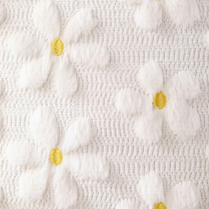Farmhouse Throw Pillow Cover Yellow White Daisy - 18 x 18 Inch Plush Faux Fur Jacquard Cushion Cover - Set of 2 Artificial fur Embroidery Flower Cushion Case for Livingroom Bed Couch Decor