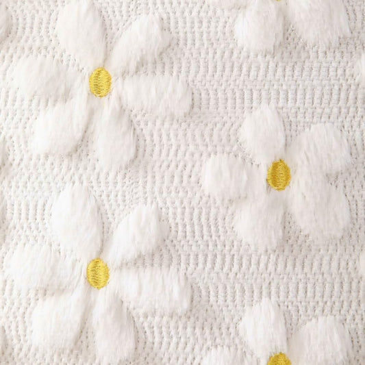 Farmhouse Throw Pillow Cover Yellow White Daisy - 18 x 18 Inch Plush Faux Fur Jacquard Cushion Cover - Set of 2 Artificial fur Embroidery Flower Cushion Case for Livingroom Bed Couch Decor