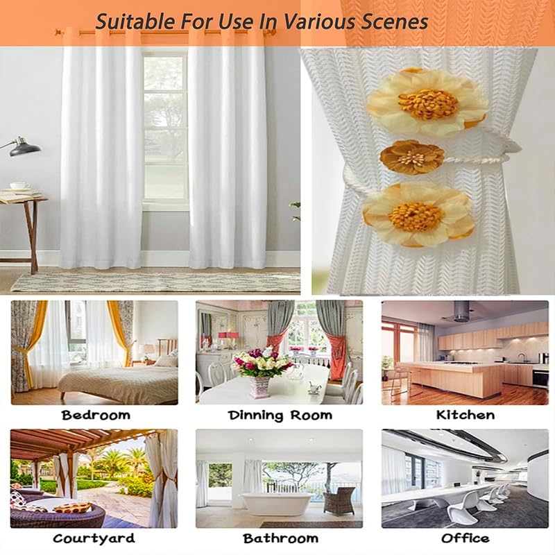 2 Packs Flower Curtain Buckle,Handmade Artificial Flower Curtain Holdbacks Clips,Flexible Curtain Tiebacks Clips Elegant Decorative for Living Room Bedroom(Yellow)