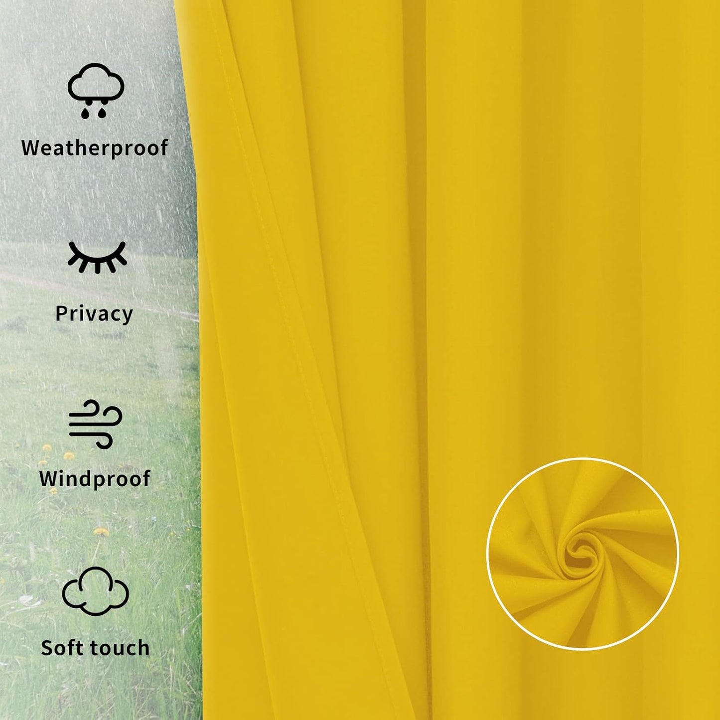 Easy-Going Outdoor Curtains Waterproof Windproof Weatherproof Curtain for Patio, Cabana, Porch, Pergola and Gazebo, Grommet Top and Tab Bottom Drape, 1panel, 54x96 inch, Yellow