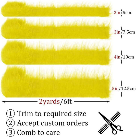 Fur Fabric for Crafts 2" x 60", Faux Fur Fabric Strips Yellow, Shaggy Craft Plush for DIY Santa/Gnome Beard, Handmade Christmas Halloween Cosplay Costume