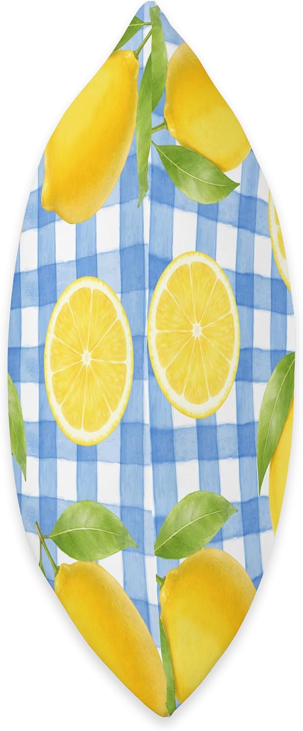 Lemon Citrus Blue Gingham Watercolor Aesthetic Summer Throw Pillow