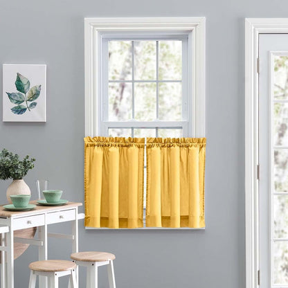 Ellis Curtain Stacey Sheer Tailored Tier Pair Curtains, 56" x 36", Yellow