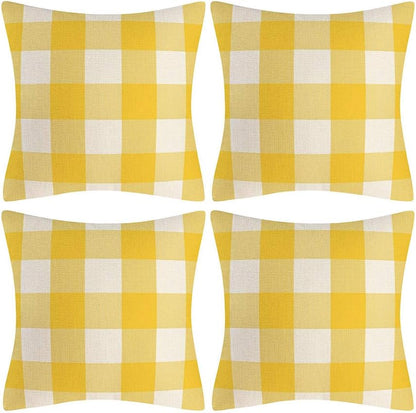 Yellow and White Buffalo Check Plaid Throw Pillow Covers Farmhouse Decorative Throw Pillow Case Indoor Outdoor Cushion Cover Pillowcase for Sofa 18X18 Inch Set of 4