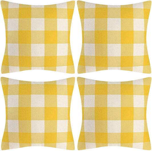 Yellow and White Buffalo Check Plaid Throw Pillow Covers Farmhouse Decorative Throw Pillow Case Indoor Outdoor Cushion Cover Pillowcase for Sofa 18X18 Inch Set of 4