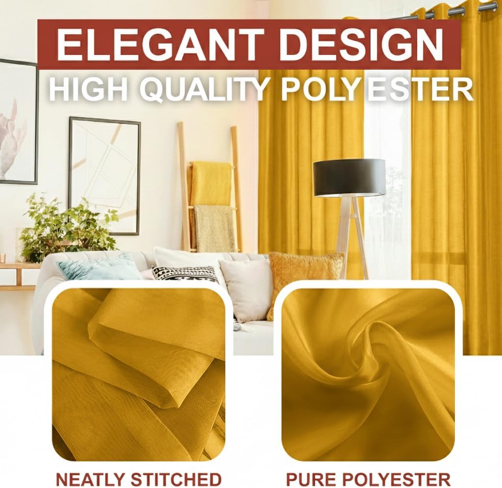 YHSF Grommet Sheer Curtains, 84 Inches Long, 2 Panel Set, 54" W x 84" L, Yellow