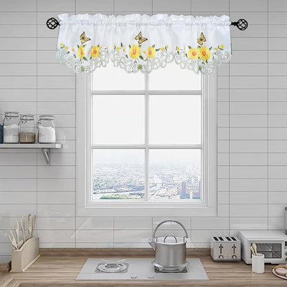 Molaxhome Beautiful Dazzling Embroidered Window Valance,Rod Pocket Valance and Tiers for Home Decor (Yellow, W58x14L)