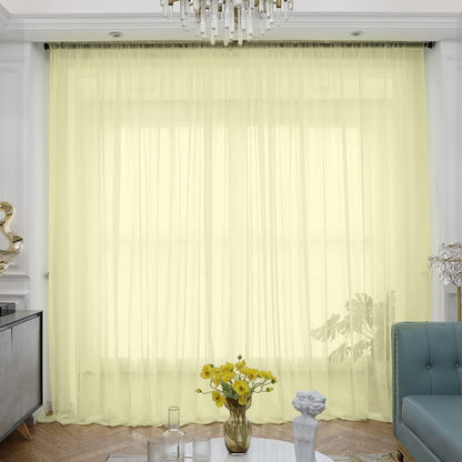 ABCHOME Light Yellow Sheer Curtains 84 Inches Long 2 Panels,Rod Pocket Voile Semi Sheer Window Curtains for Kitchen, Bedroom and Living Room (Light Yellow, 52 W x 84 L)