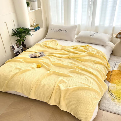 100% Cotton Muslin Throw Blanket,6-Layer Lightweight and Breathable Blanket, Luxuriously Soft Gauze Throws for Couch Bed Sofa, Ideal Gift Choice,Yellow,80x90 inch