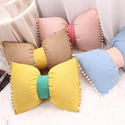 14x20 Decorative Throw Pillow Covers with Pom Poms Bow Velvet Pillow Cases for Room Bed Sofa Couch Yellow x2