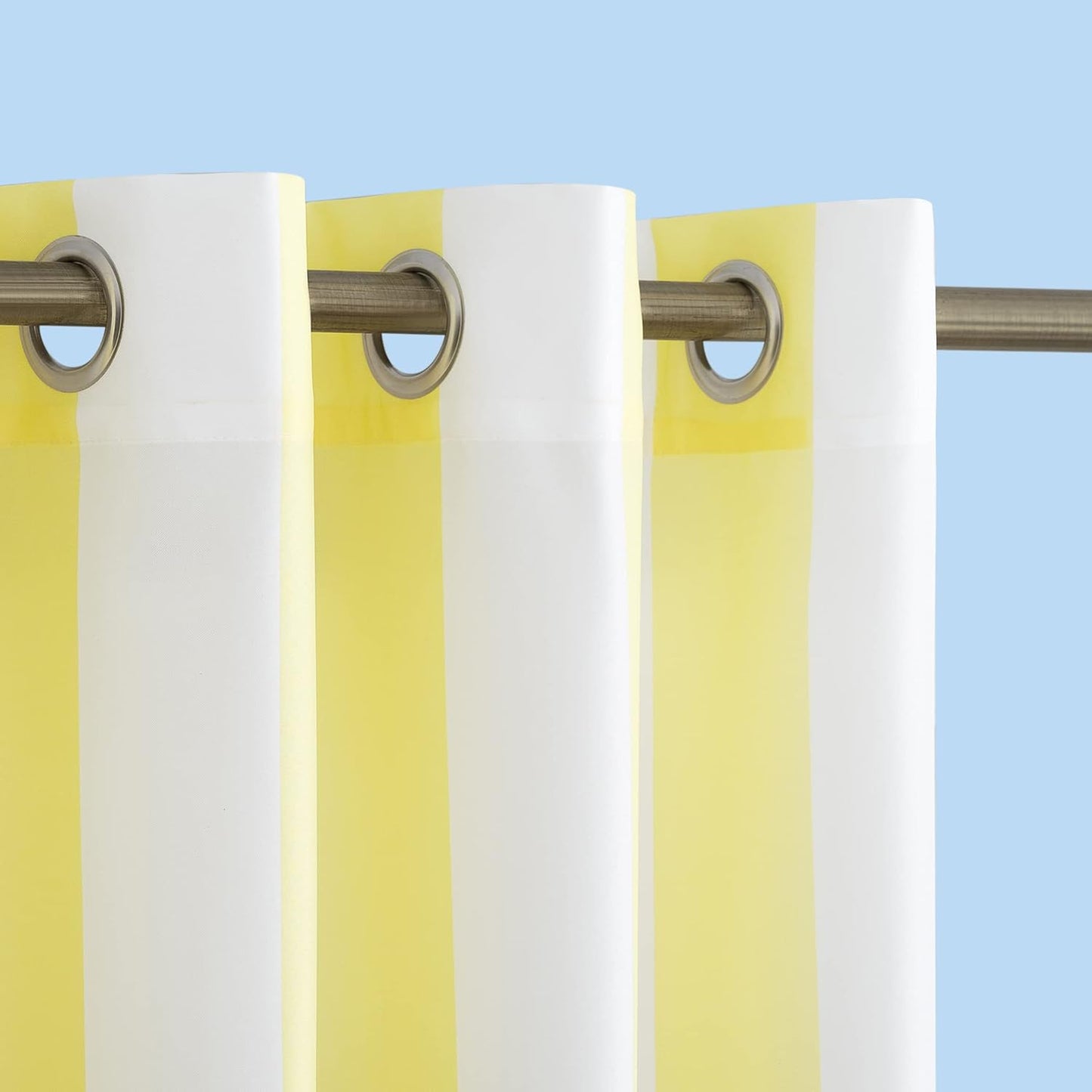 Sun Zero Valencia 2-Pack Cabana Stripe Indoor/Outdoor UV Protectant Energy Efficient Grommet Curtain Panel Pair, Yellow, 54" x 108