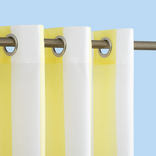 Sun Zero Valencia 2-Pack Cabana Stripe Indoor/Outdoor UV Protectant Energy Efficient Grommet Curtain Panel Pair, Yellow, 54" x 108