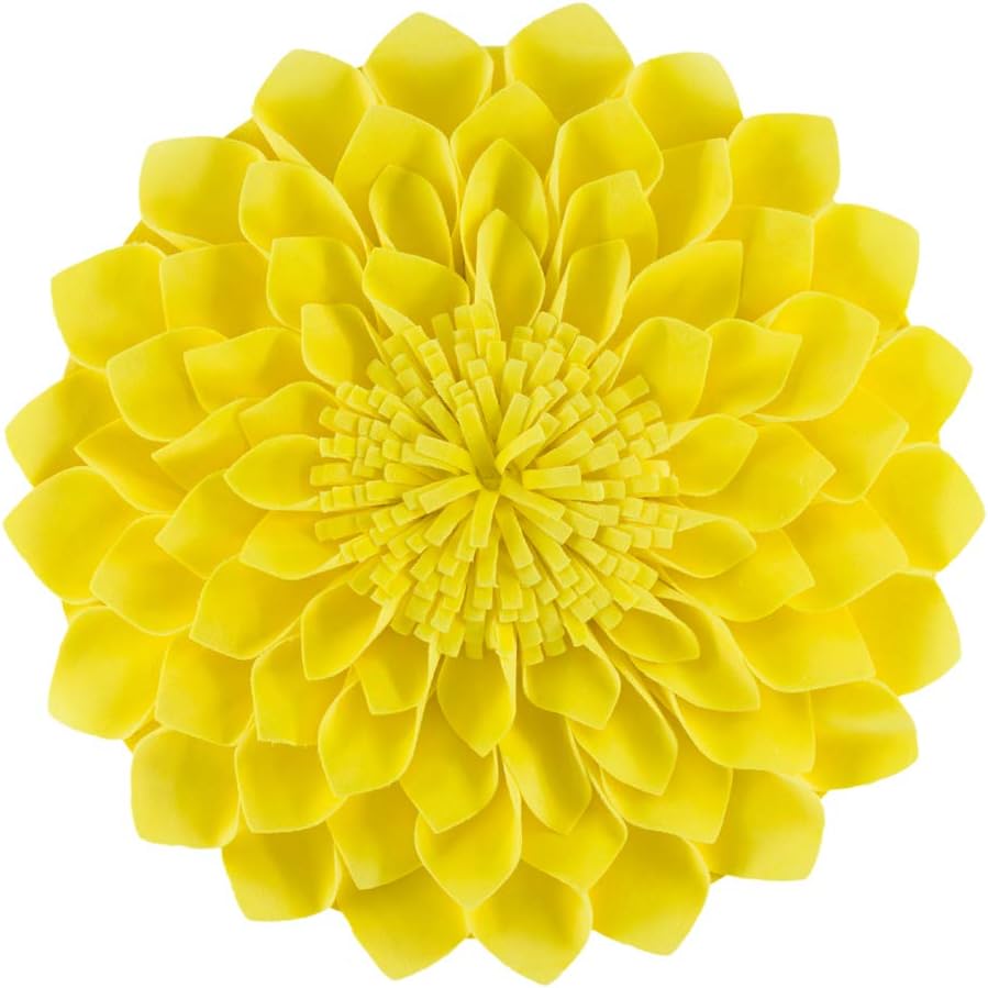 JWH Handmade 3D Flower Pillow Cover Aesthetic Decorative Round Throw Pillow Floral Accent Cushion Case Velvet Pillowcase Cute for Farmhouse Bed Couch Bedroom Decor Sham 14 Inch Bright Yellow
