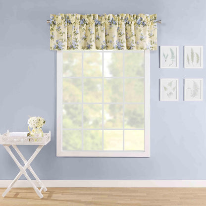 Laura Ashley - Valance, 100% Soft Cotton Window Treatment with Rod Pocket, Lightweight & Machine Washable, Floral Printed Curtain (Cassidy Yellow, 15" x 86")
