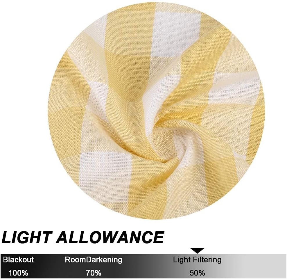 Yellow Buffalo Plaid Cafe Curtains Farmhouse Tiers Kitchen Curtain 24 Inches Long, Gingham Check Rod Pocket Half Window Short Drapes for Kitchens Bathroom, 28" x 24", Yellow/White, Set of 2