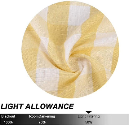 Yellow Buffalo Plaid Cafe Curtains Farmhouse Tiers Kitchen Curtain 24 Inches Long, Gingham Check Rod Pocket Half Window Short Drapes for Kitchens Bathroom, 28" x 24", Yellow/White, Set of 2