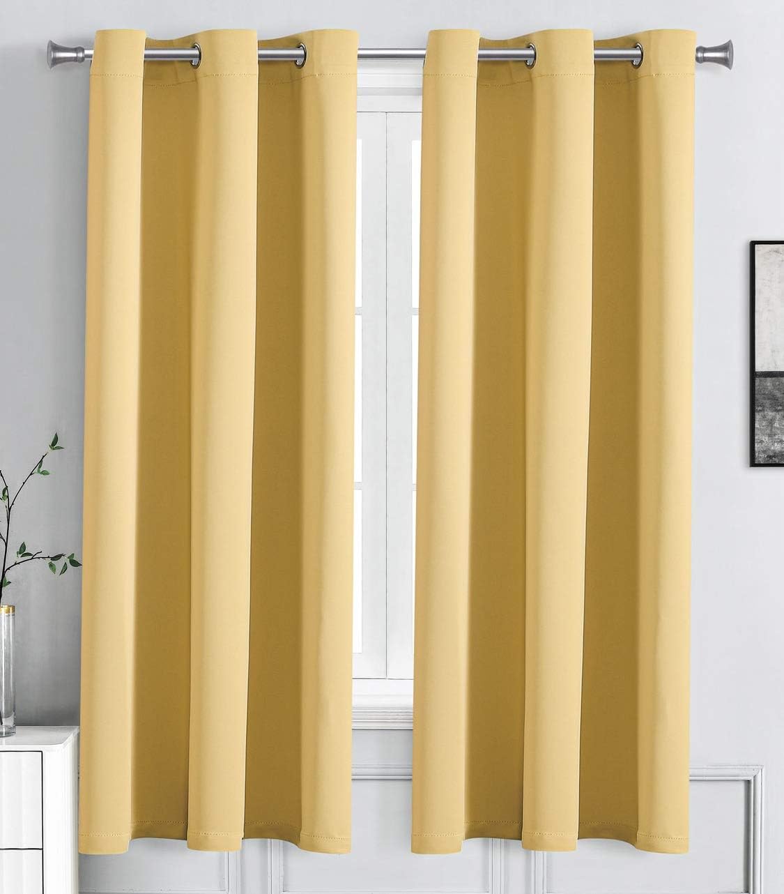 WPM Triple Weave Blackout Curtain Room Darkening 2 Panels/Drapes for Living Room, Mustard Yellow Thermal Insulated Grommet Bedroom Window Draperies (Mustard Yellow, 42" W X 63" L)