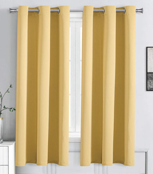 WPM Triple Weave Blackout Curtain Room Darkening 2 Panels/Drapes for Living Room, Mustard Yellow Thermal Insulated Grommet Bedroom Window Draperies (Mustard Yellow, 42" W X 63" L)