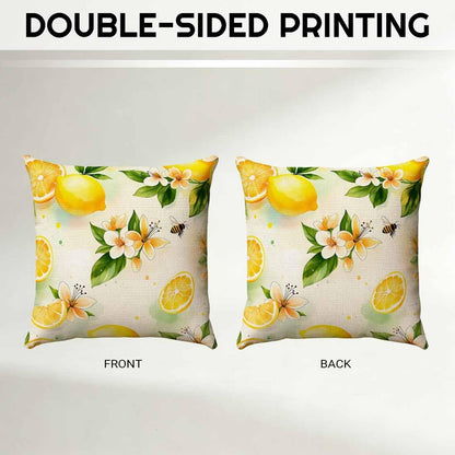 Fresh Lemon and Flower Linen Throw Pillow Covers 18x18 Inches Vibrant Fruit Blossom Decorative Cushion for Summer and Fresh Aesthetic Fans, Living Room and Bedroom