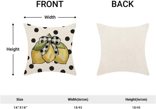 Summer Pillow Covers 18x18 Set of 2, Yellow Lemons Polka Dots Outdoor Decorative Throw Pillows Farmhouse Linen Watercolor Cushion Case for Home Couch Sofa Decor