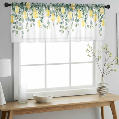 Country Sheer Curtain 18 Inch Long Yellow Lemon Fruit Farm Light Filtering Rod Pocket Voile Curtain Valance for Bedroom Kitchen Cafe Window 54" W x 18" L