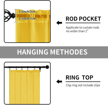 Sheer Curtains 45 Inches Long 2 Panels, Rod Pocket Short Curtain for Kitchen, Bedroom, Cafe Window(Yellow 38" W x 45" L)