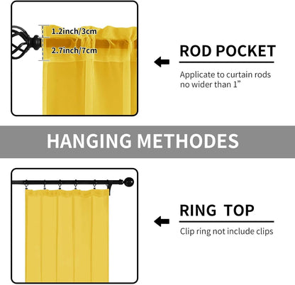 Sheer Curtains 54 Inches Long 2 Panels, Rod Pocket Short Curtain for Kitchen, Bedroom, Cafe Window(Yellow 38" W x 54" L)