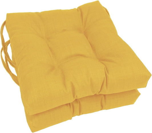 TRP All Weather Reversible Deep Seat 16" X 16" Patio Chair Cushions Set of 2 | Square Tufted Design Ample Cushioned Loft Lemon Yellow Color | Fabric Ties Bistro Dining Chair Stain Water Resistant