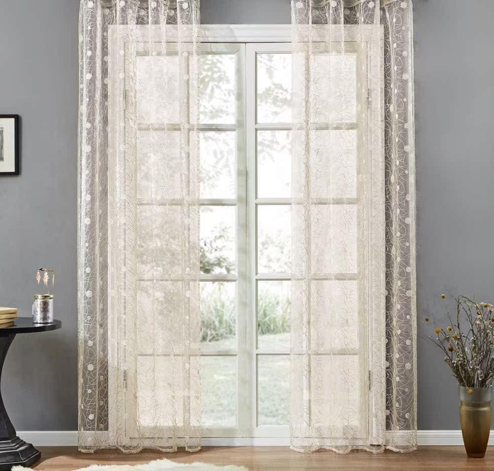 Modern Retro Embroidery Window Treatment Voile Sheer Curtains Rod Pocket for Living Room Bedroom(1 Panel, W 54 x L 90 inch, Yellow)