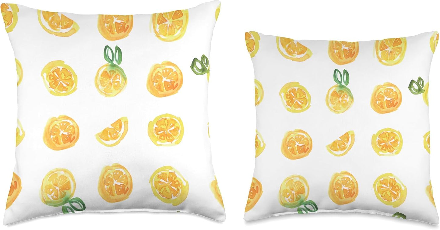 Bright Lemon Design on White Summer Citrus Vibe Throw Pillow