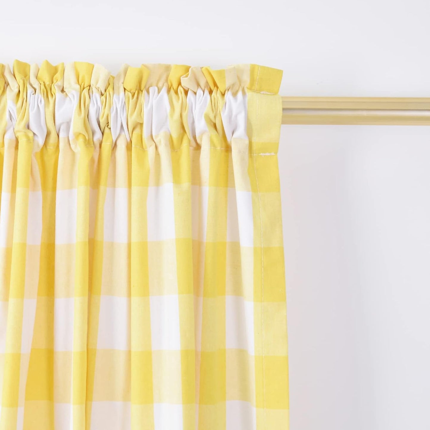 Cafe Curtains 30 inches Long Buffalo Plaid Kitchen Tiers 2 Panels Rod Pocket Gingham Check Short Small Half Window Curtains Bathroom Yellow & White