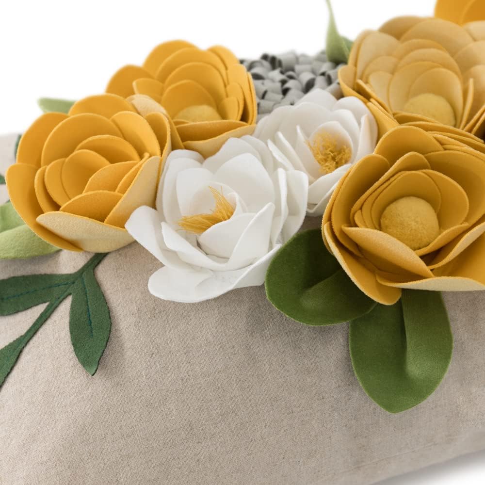 OiseauVoler Decorative 3D Flower Throw Pillow Covers 12x20 Inch Yellow | Accent Floral Pillowcases for Couch Bed Living Room Farmhouse Home Decor