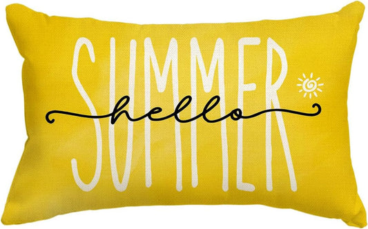 AVOIN colorlife Hello Summer Throw Pillow Cover, 12 x 20 Inch Seasonal Yellow Cushion Case Decoration for Sofa Couch