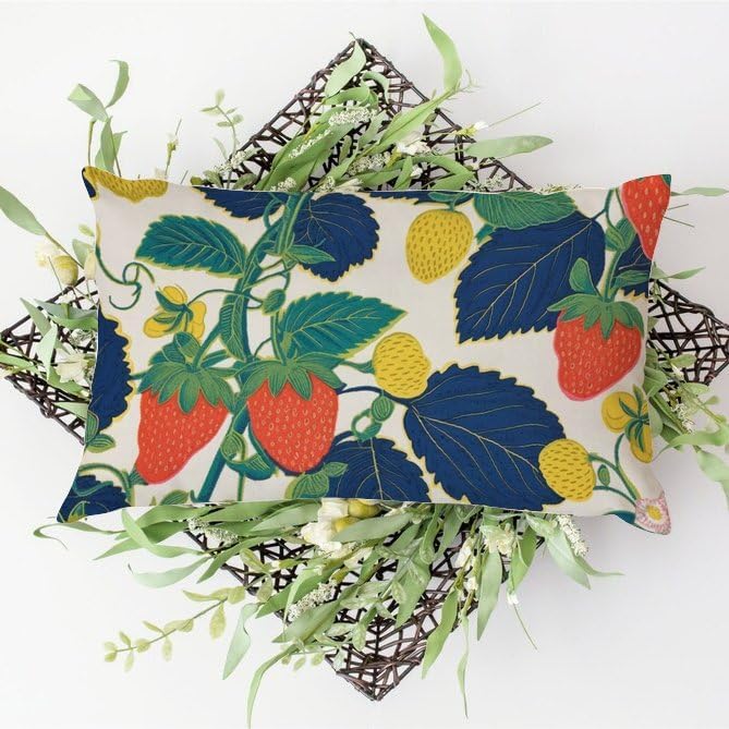 Chinoiserie Throw Pillow Case Summer Cherry Lemon Citrus Garden Rectangle Lumbar Pillow Case Traditional Decorative Pillow Home Cotton Linen 12x16 Boho Cushion Cover for Couch Sofa Car