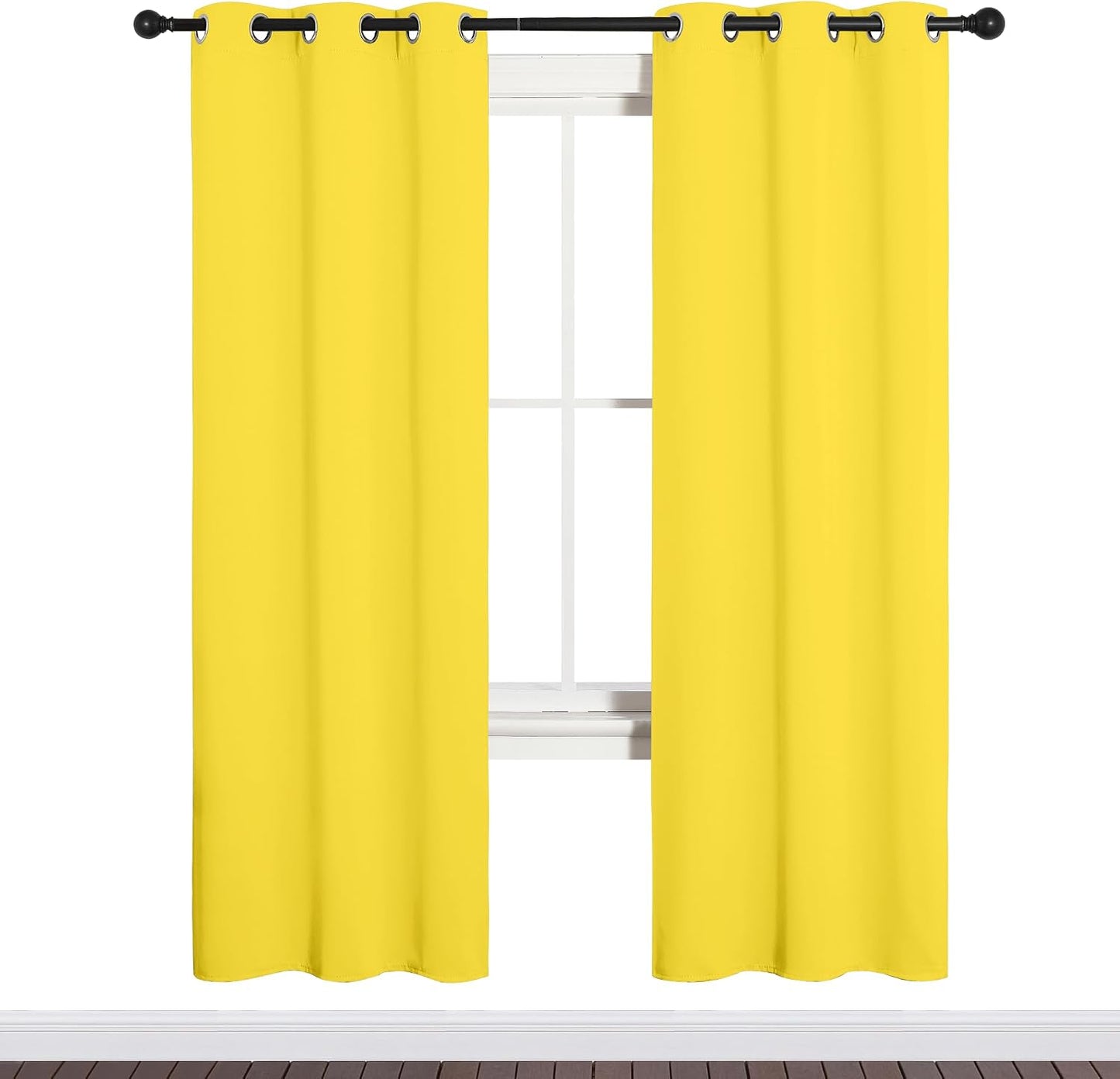 NICETOWN Bedroom Curtain Panels Draperies, Thermal Insulated Solid Grommet Curtains/Drapes (Bright Yellow, 1 Pair, 34 by 72-inch)