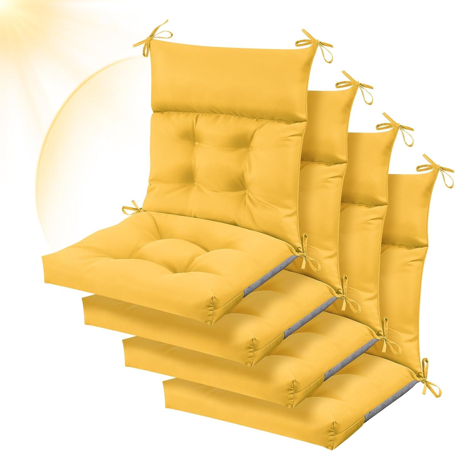 Sintuff 4 Pcs 44 x 21 x 4 Outdoor Chair Cushion Patio Chair Cushions Seat/Back Tufted Pillow with Ties Water Resistant Replacement Indoor Patio Furniture Outdoor Furniture (Solid Color,Yellow)