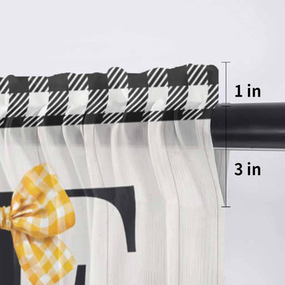 Farmhouse Lemon Sheer Curtains Valances for Windows Black Yellow Floral Buffalo Plaid Gray Chiffon Kitchen Valances for Cafe, Voile Window Treatments Curtains for Living Room Bedroom, 54"x18"