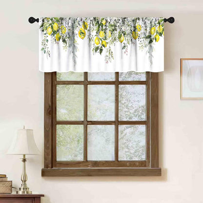 Yellow Lemon Curtains Valance for Kitchen,Eucalyptus Botanical Leaves Herb Plant Floral Fruit Rural Farmhouse Spring Summer Window Valance for Bedroom Living Room Bathroom 1 Piece,54x18 Inch