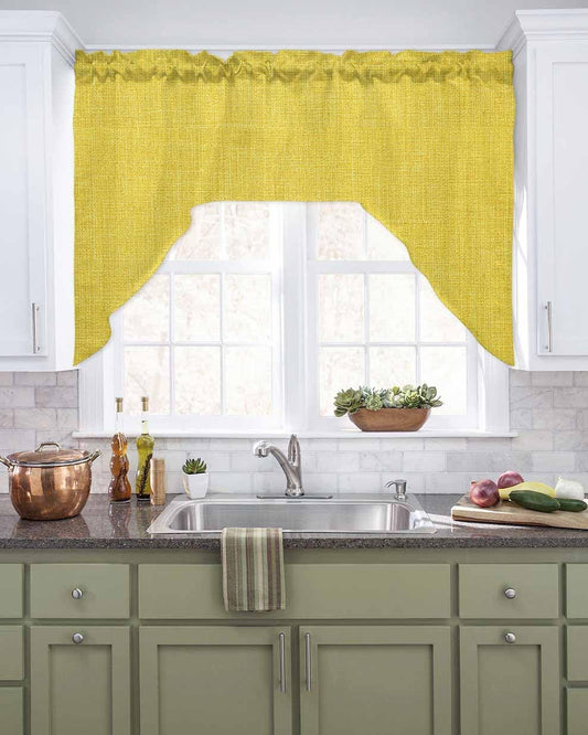 Yellow Burlap Texture Kitchen Valance Swag Window Curtain Set for Small Window 36 Inches Length, Farmhouse Vintage Yellow Rod Pocket Light Filtering Window Treatment Swag