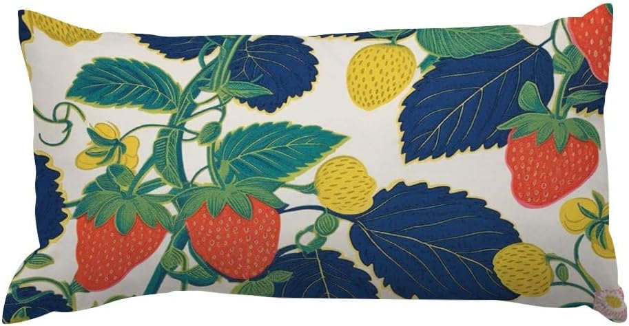 Chinoiserie Throw Pillow Case Summer Cherry Lemon Citrus Garden Rectangle Lumbar Pillow Case Traditional Decorative Pillow Home Cotton Linen 12x16 Boho Cushion Cover for Couch Sofa Car