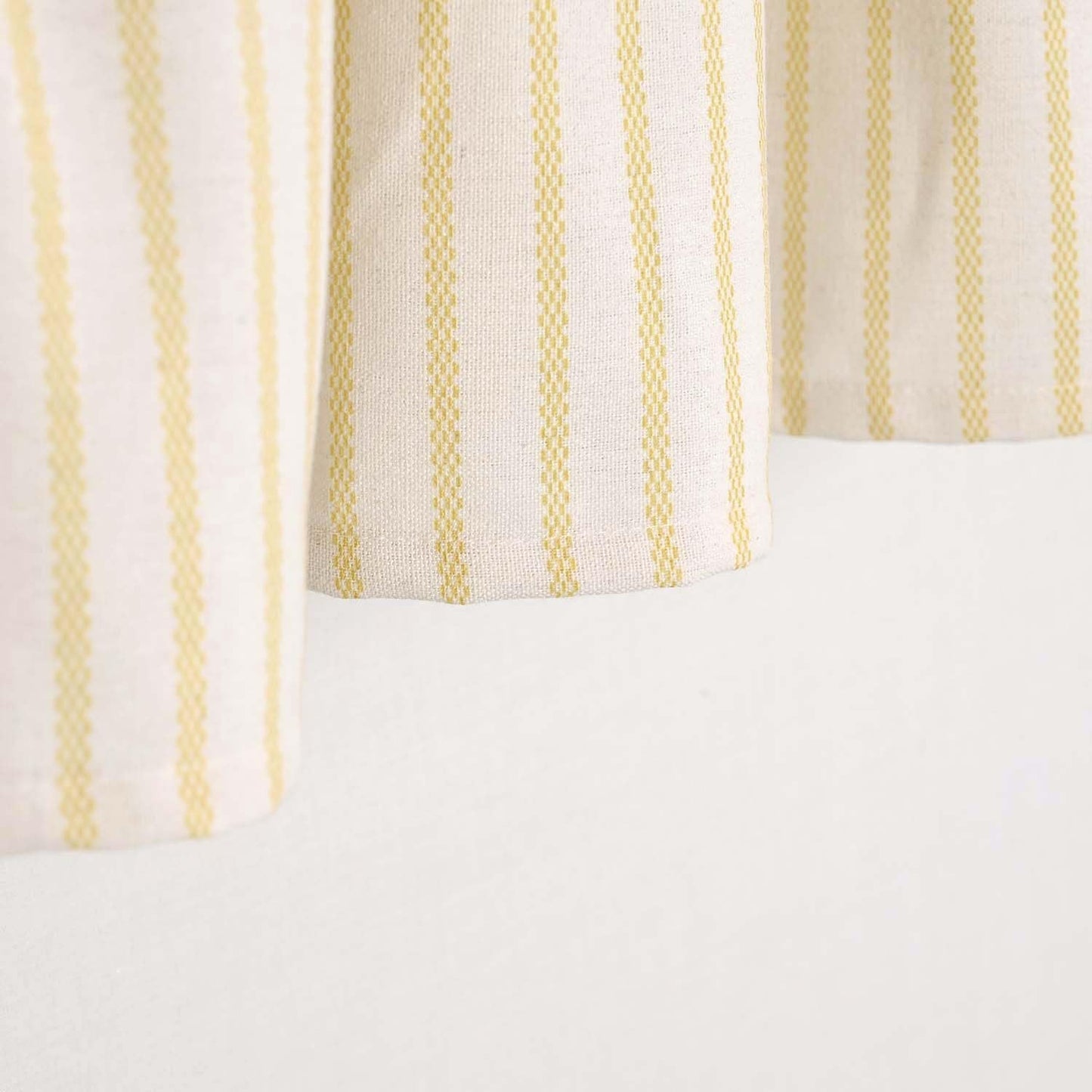 DOSLY Ides Farmhouse Rustic Cotton Valance Curtain, Yellow Striped Pleated Design with Coconut Buttons, Multi-Room Window Treatment for Kitchen Living Room Bedroom, 52" W x 18" L