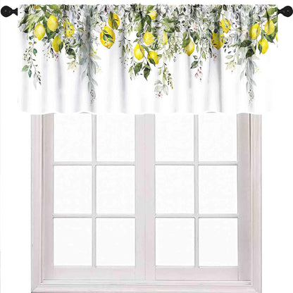Yellow Lemon Curtains Valance for Kitchen,Eucalyptus Botanical Leaves Herb Plant Floral Fruit Rural Farmhouse Spring Summer Window Valance for Bedroom Living Room Bathroom 1 Piece,54x18 Inch