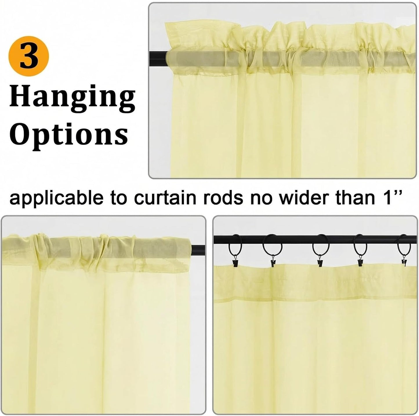 Gwine Light Yellow Sheer Curtains 84 Inches Long 2 Panels Set for Living Room, Rod Pocket Voile Bedroom Curtains, Light Filtering Solid Window Sheer Panels, Each 42Wx84L